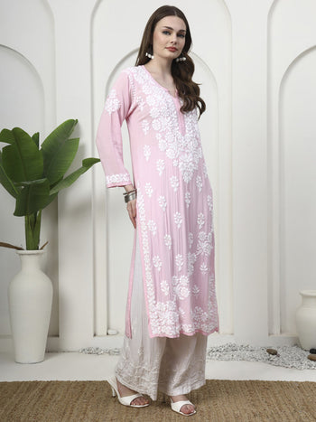 Elegant Pink Modal Embroidered Kurti