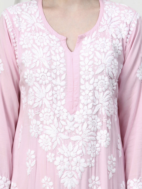 Elegant Pink Modal Embroidered Kurti