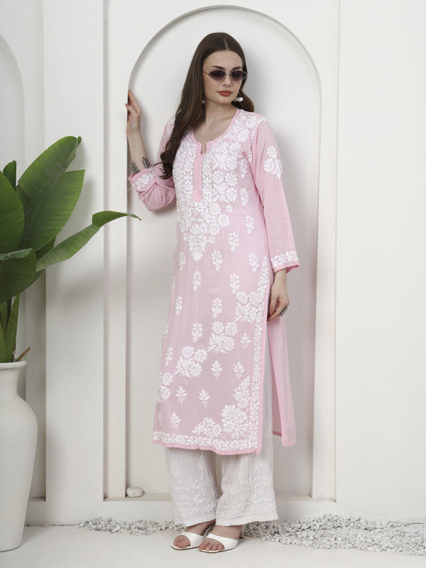 Elegant Pink Modal Embroidered Kurti