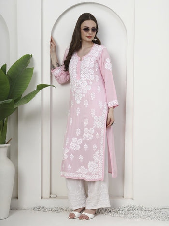 Elegant Pink Modal Embroidered Kurti