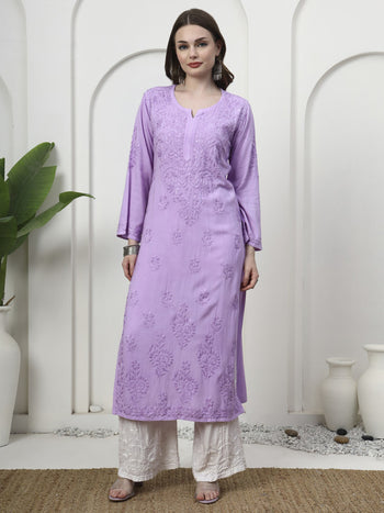 Enchanting Lavender Rayon Chikankari Kurti