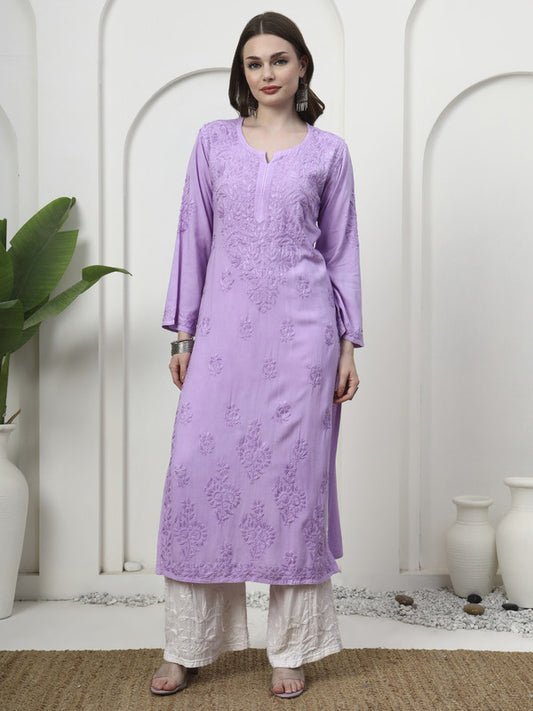 Enchanting Lavender Rayon Chikankari Kurti