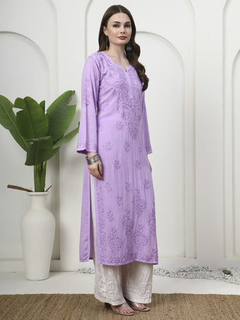 Enchanting Lavender Rayon Chikankari Kurti