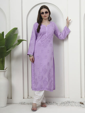 Enchanting Lavender Rayon Chikankari Kurti