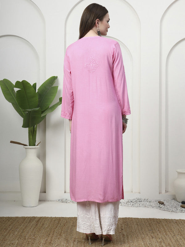 Unique Pink Rayon Kurti with Heavy Border