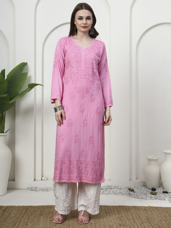 Unique Pink Rayon Kurti with Heavy Border