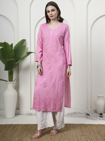 Unique Pink Rayon Kurti with Heavy Border