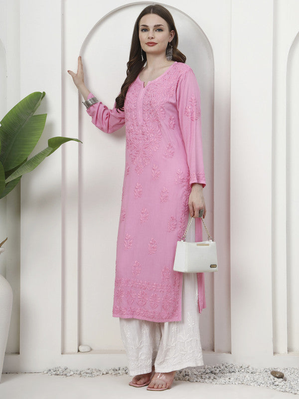Unique Pink Rayon Kurti with Heavy Border