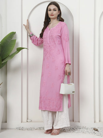 Unique Pink Rayon Kurti with Heavy Border
