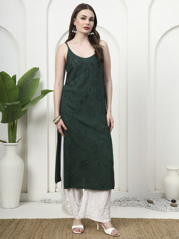 Stylish Noodle Strap Rayon Kurti