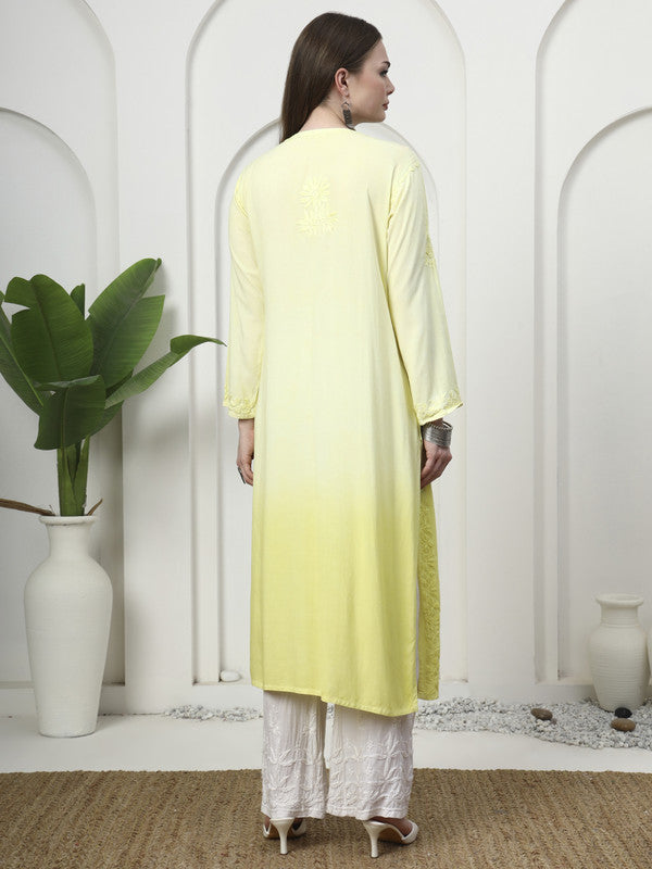 Elegant Lemon Yellow Rayon Chikankari Kurti