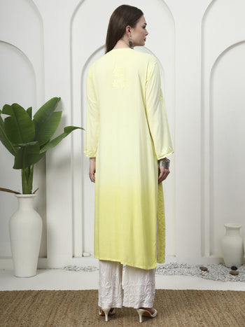 Elegant Lemon Yellow Rayon Chikankari Kurti