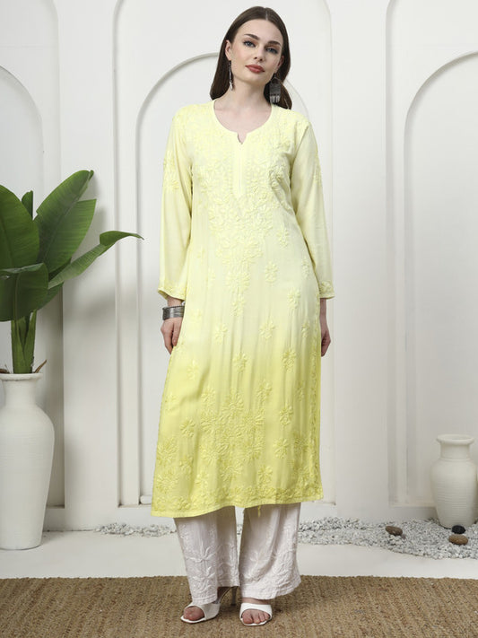 Elegant Lemon Yellow Rayon Chikankari Kurti