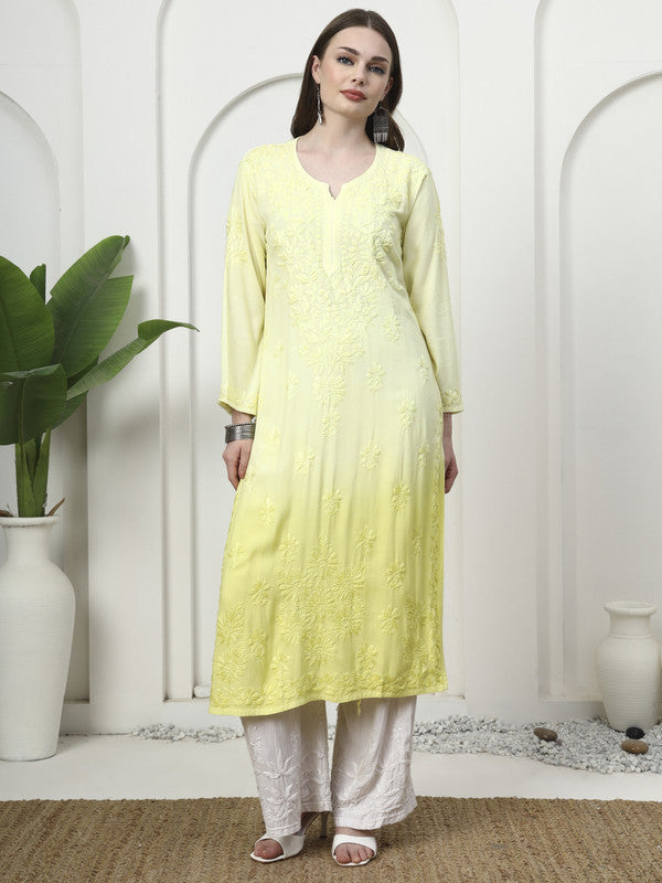 Elegant Lemon Yellow Rayon Chikankari Kurti