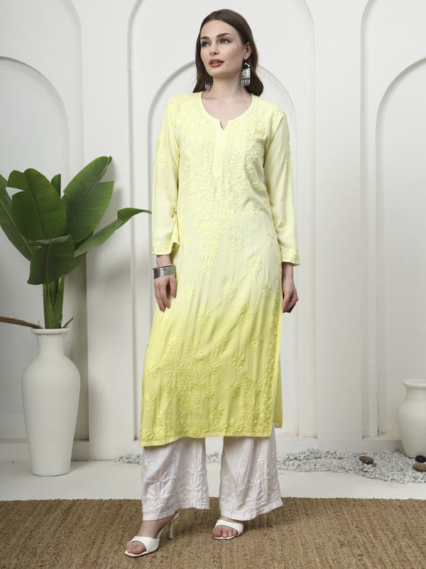 Elegant Lemon Yellow Rayon Chikankari Kurti