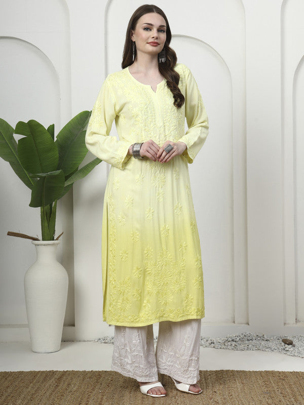 Elegant Lemon Yellow Rayon Chikankari Kurti