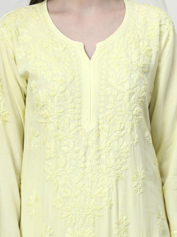 Elegant Lemon Yellow Rayon Chikankari Kurti