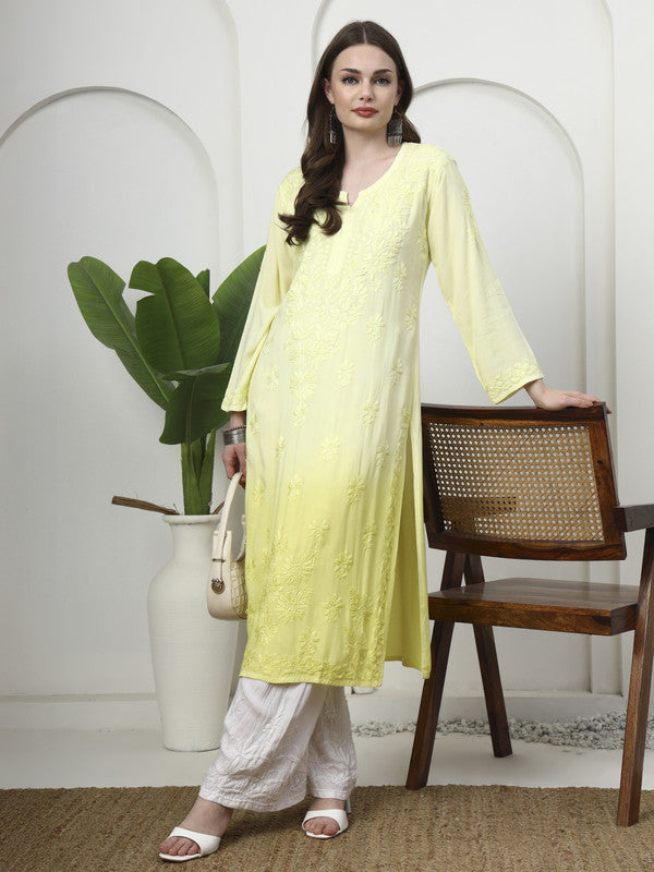 Elegant Lemon Yellow Rayon Chikankari Kurti