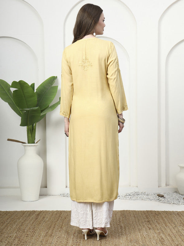 Elegant Yellow Rayon Embroidered Kurti