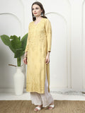 Elegant Yellow Rayon Embroidered Kurti