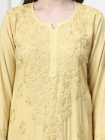Elegant Yellow Rayon Embroidered Kurti