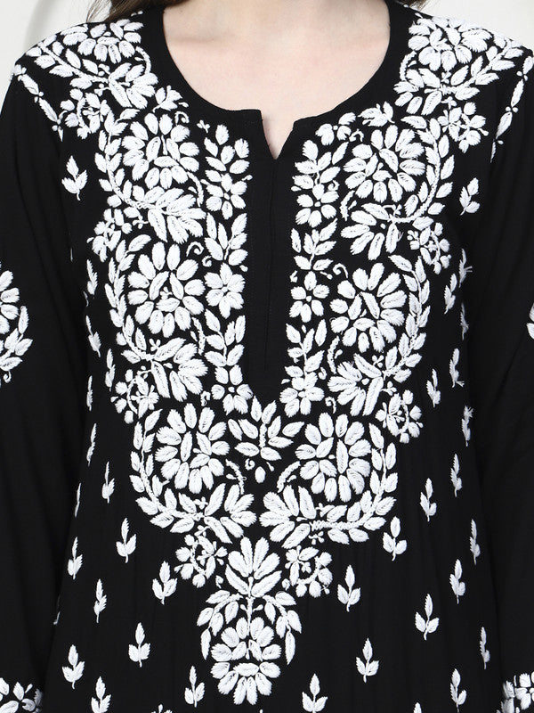 Black & White Rayon 3D Embroidered Kurti and Palazzo Set
