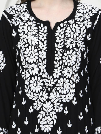 Black & White Rayon 3D Embroidered Kurti and Palazzo Set