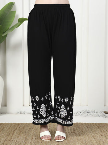 Black & White Rayon 3D Embroidered Kurti and Palazzo Set