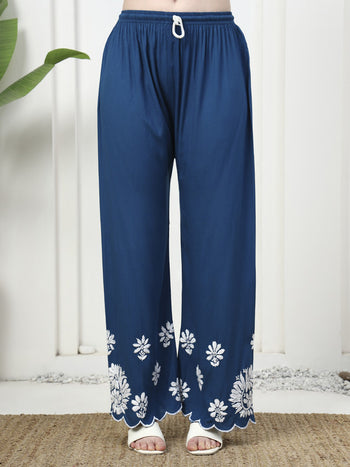Teal Blue Rayon Cutwork Kurti and Palazzo Set